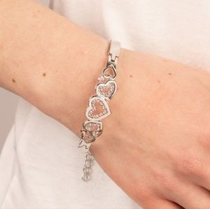 Triple Heart Bracelet w/Pink Rhinestones